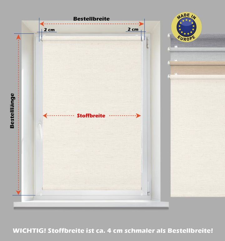 DomDeco Rollo Scandi, 100x150cm Linen - Tageslichtrollo in natürlichen, skandinavischen Farben und S