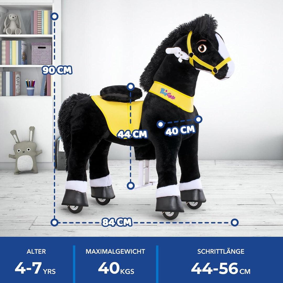 PonyCycle Spielpferd zum reiten, für Kinder 4–7 Jahre, 90cm Hoch, Reitpferd auf Rollen mit Handbrems