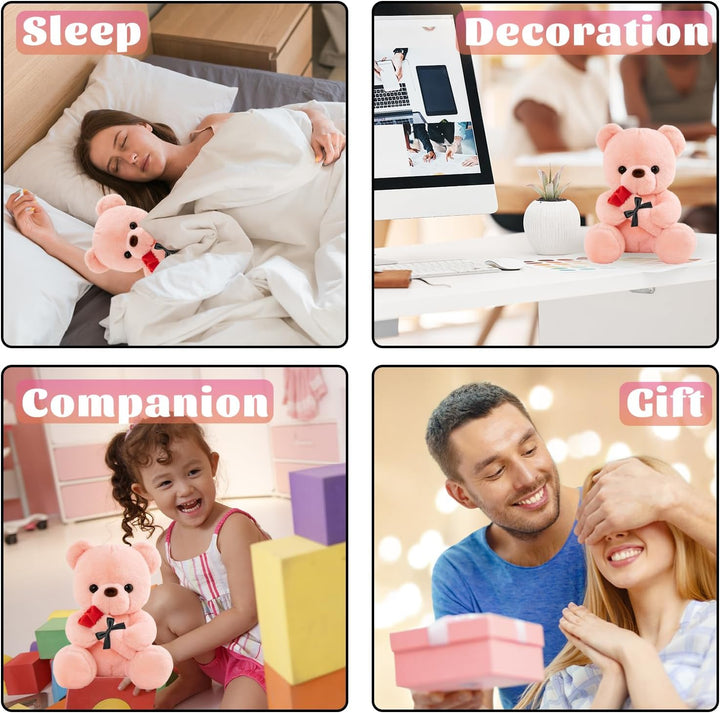 Teddybär mit Rose, Hochzeitstag Geschenke für Frauen, 25cm Rosa Plüschtier Süsse Kuscheltier Teddy m