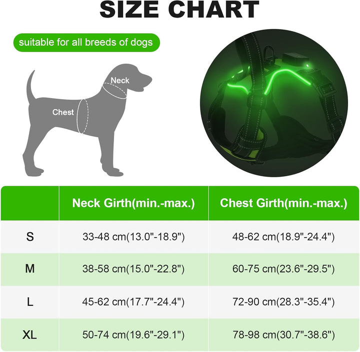 MASBRILL Leuchtgeschirr für Hunde Aufladbar, Hundegeschirr Leuchtend ür Klein Mittelgrosse Grosse Hu