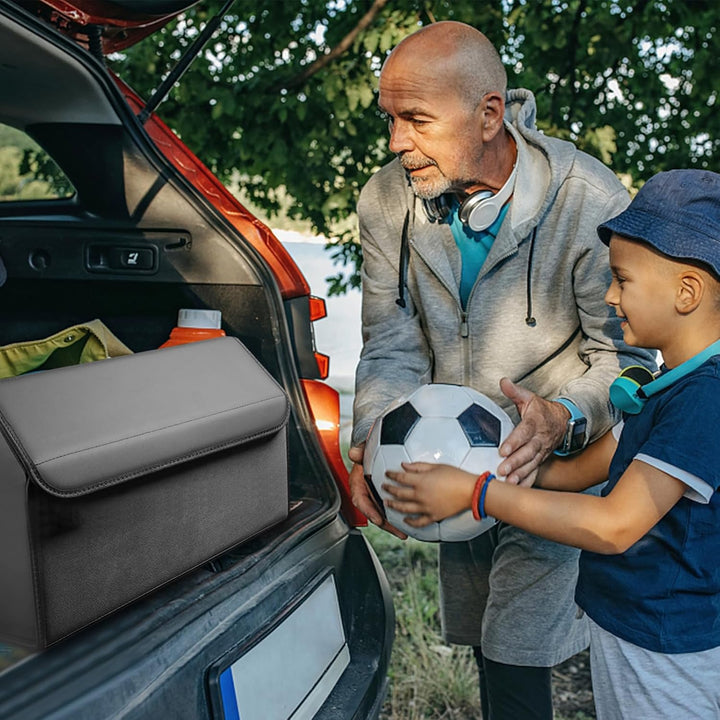 Ergocar Zusammenklappbarer Kofferraum Organizer, PU-Leder und Wildleder Aufbewahrungsbox für Autozub