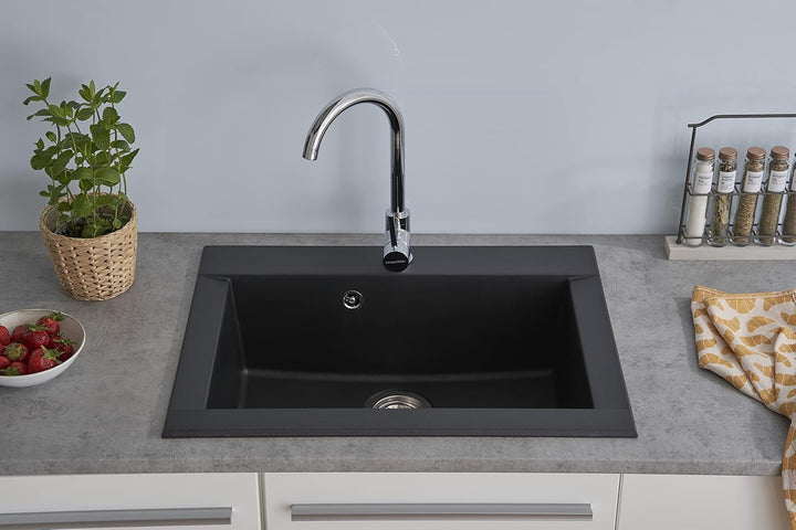 respekta Ohio Mineralitespüle in Schwarz / 1 Becken Einbauspüle in 66 x 50 cm/Spülbecken geeignet fü