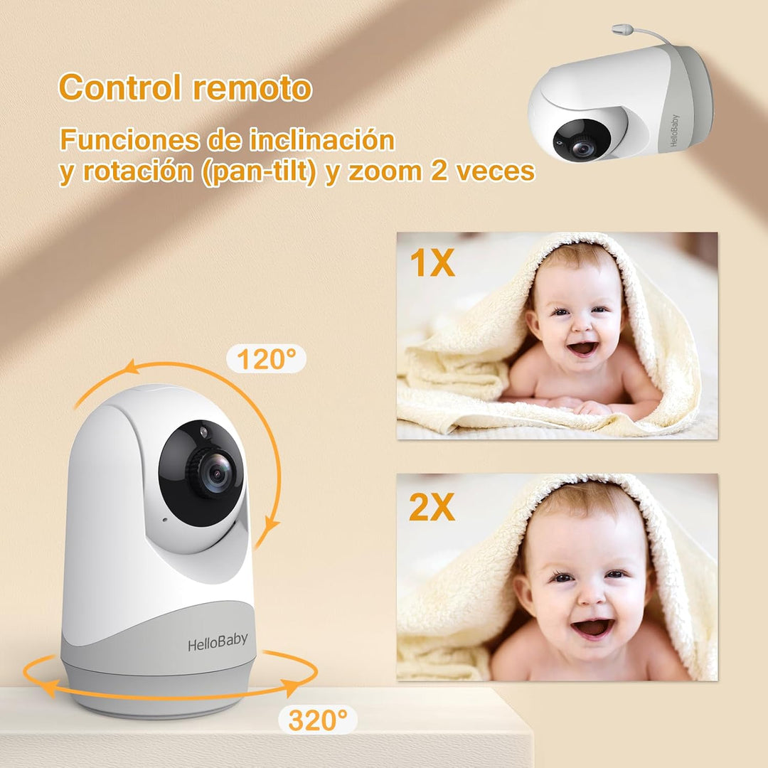 HelloBaby Babyphone mit 2 Kameras, kein WLAN, 3,2-Zoll IPS-Bildschirm | Nachtsicht, VOX-Modus, Schwe