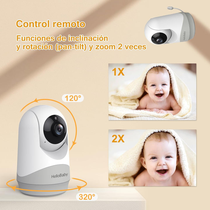 HelloBaby Babyphone mit 2 Kameras, kein WLAN, 3,2-Zoll IPS-Bildschirm | Nachtsicht, VOX-Modus, Schwe