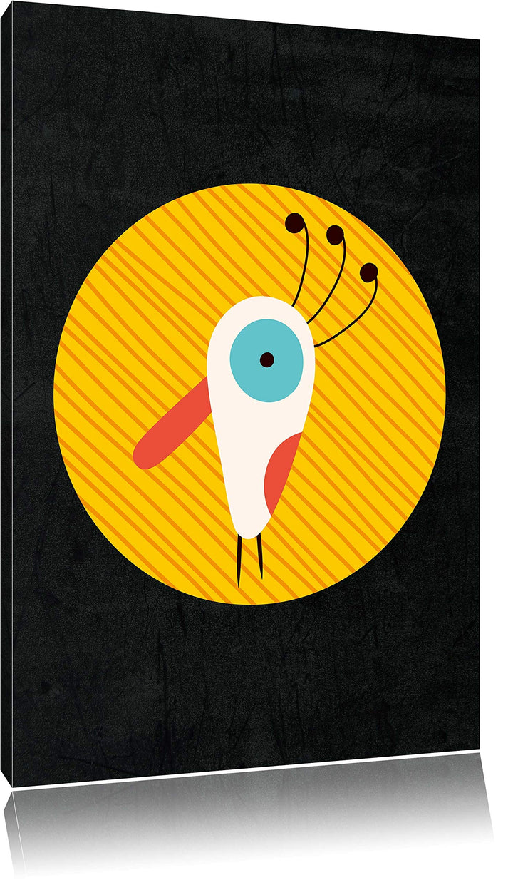 Pixxprint Lustiger Vogel mit gestreiftem Hintergrund schwarz, Format: 70x100 auf hochkantiges Leinwa