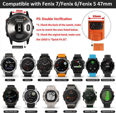 ANBEST Armband für Garmin Fenix 7 Pro/6 Pro/EPIX 2 Armband, 22mm Quick Fit Ersatzarmband für Fenix 6