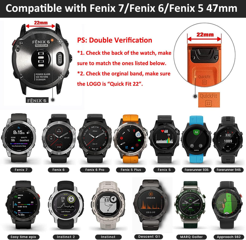 ANBEST 22mm Nylon Armband für Garmin Fenix 7 Pro/6 Pro/Fenix 8 47 mm Armband, Schleife Klettband für