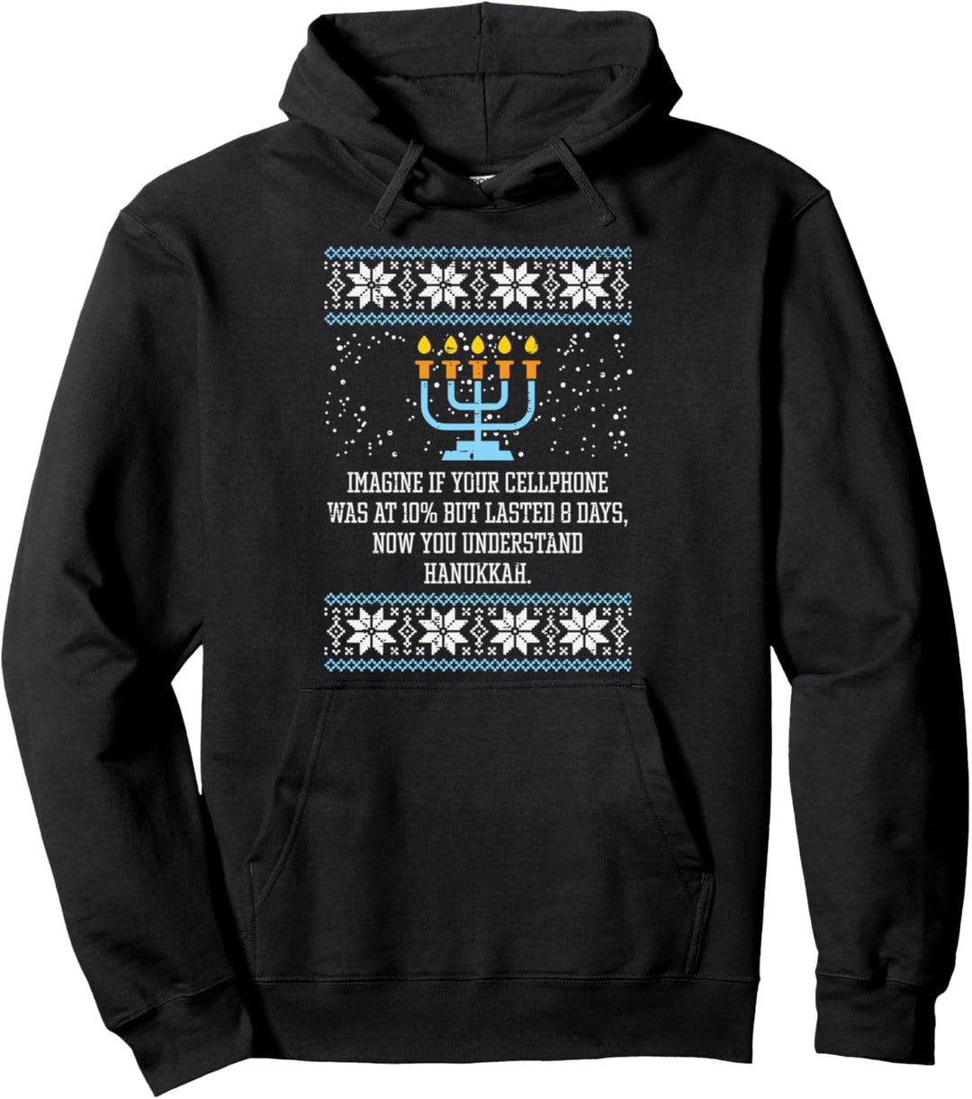 Hanukkah Cellphone 8 Days Menorah Ugly Chanukah Jewish Gift Pullover Hoodie