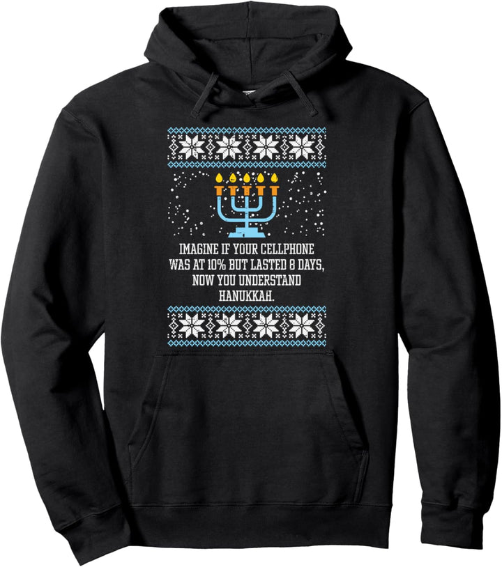 Hanukkah Cellphone 8 Days Menorah Ugly Chanukah Jewish Gift Pullover Hoodie