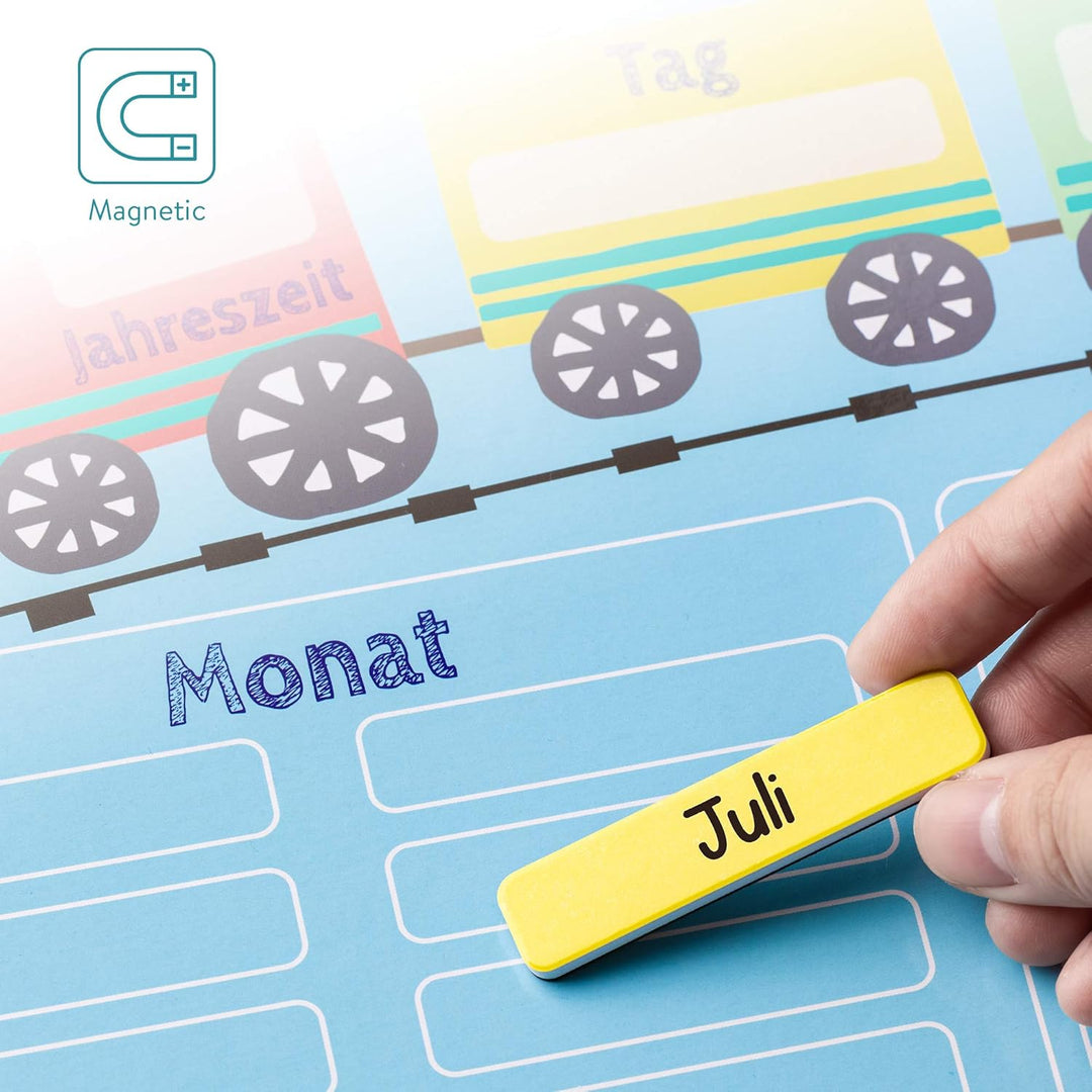 Navaris Kalender Tafel für Kinder - Lerntafel Jahreszeiten Uhr - Magnet Spiel Lernuhr - Kinderkalend