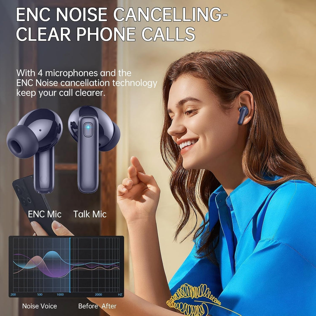 Rinsmola Kopfhörer Kabellos Bluetooth 5.4, In-Ear Kopfhörer Bluetooth mit 4 ENC Mic, Kabellose Kopfh