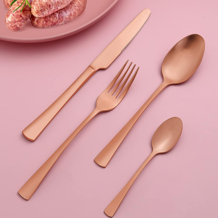 Bestdin Besteck Set 6 Personen, 24 teilig Edelstahl Besteckset Roségold Matt Essbesteck Set mit Mess