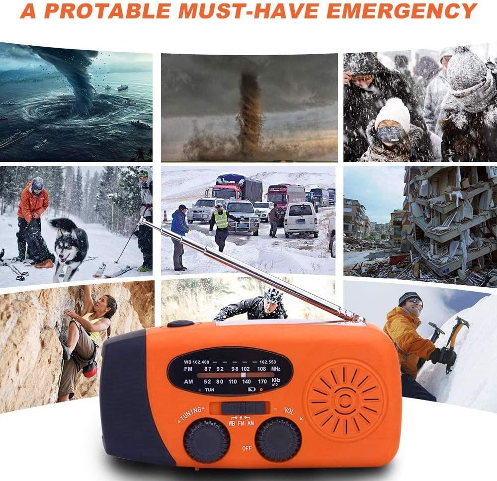 Solar Radio, Tragbar Kurbelradio Dynamo Radio mit AM/FM, Notfall Radio mit Kurbel, 2000mAh Wiederauf