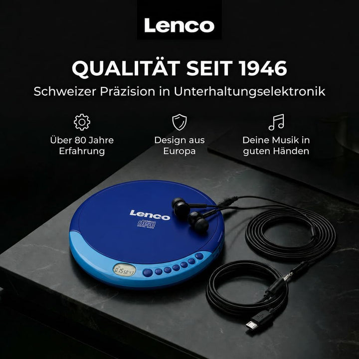 Lenco CD-011 - Tragbarer CD-Player Walkman - Diskman - CD Walkman - Mit Kopfhörern und Micro USB Lad