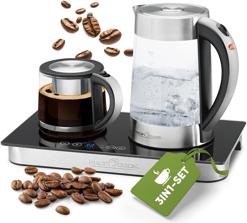 ProfiCook® Tee und Kaffeestation in Einem | 1,7 Liter hitzebeständiger Wasserkocher | Teekanne aus G