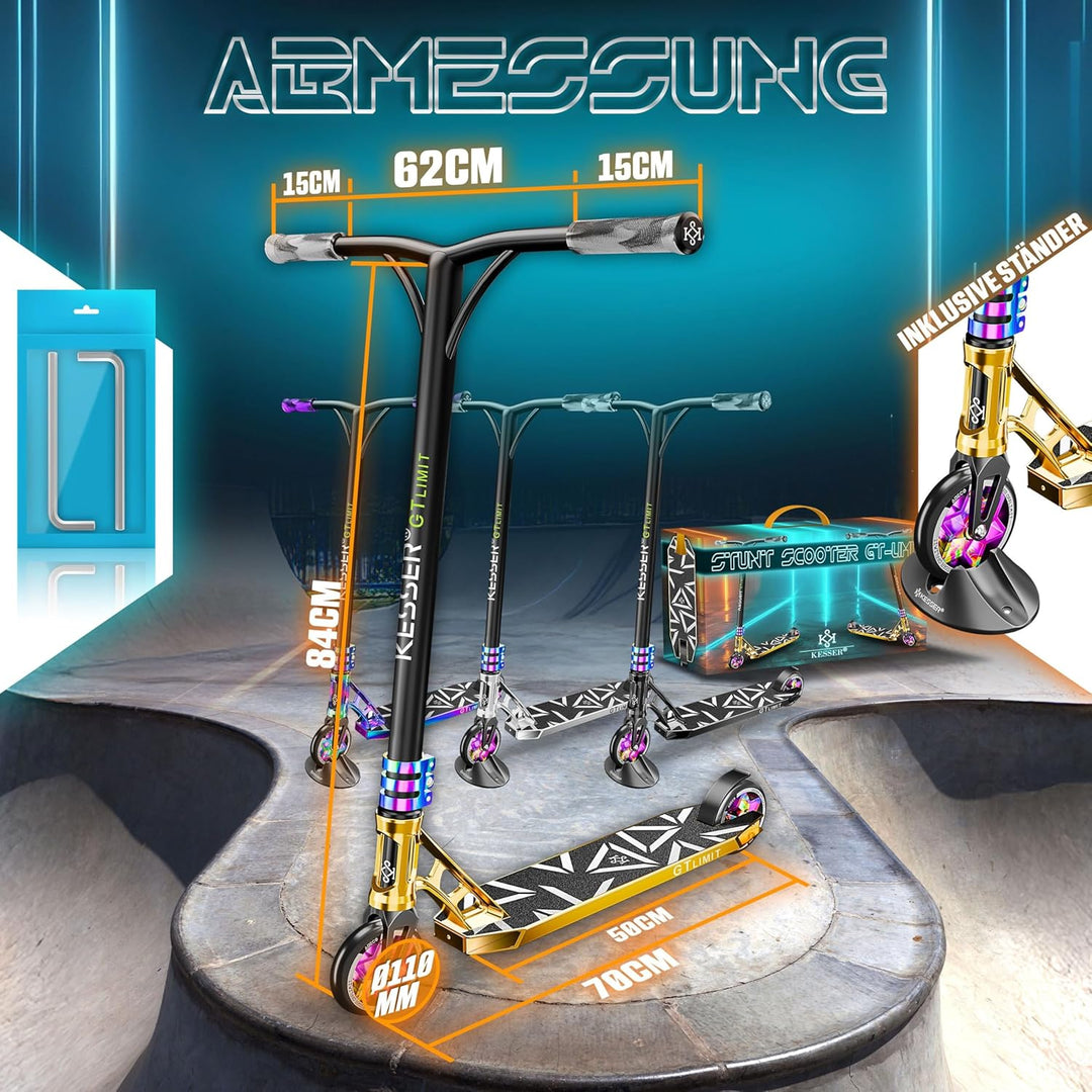 KESSER® Stunt Scooter GT-Limit 360° Lenkung Funscooter Stuntscooter mit Ständer ABEC 9 Kugellagern,