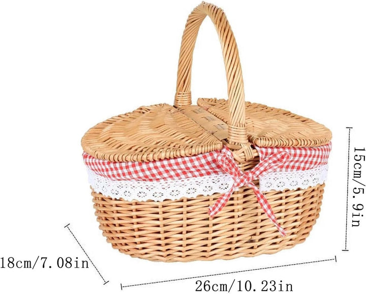 Kleiner Weidenkorb mit Deckel und Henkel Geflochten Ovaler Picknickkorb Kinder Rotkäppchen Korb mit