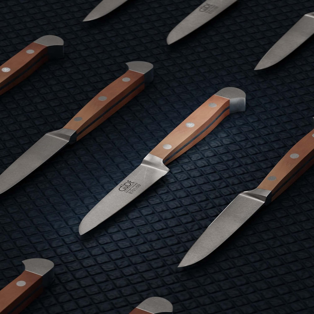 GÜDE Solingen - Gemüsemesser geschmiedet, 9 cm, Birnenholz, ALPHA BIRNE, Doppelkropf, Handmade Germa