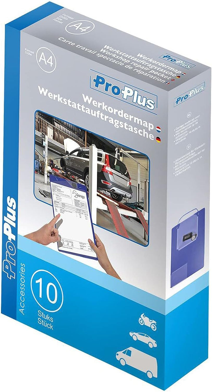 10 Robuste Werkstattauftragstaschen DIN A4 blau 10er Pack Auftragsmappen Kfz mit Schlüsselfach und H