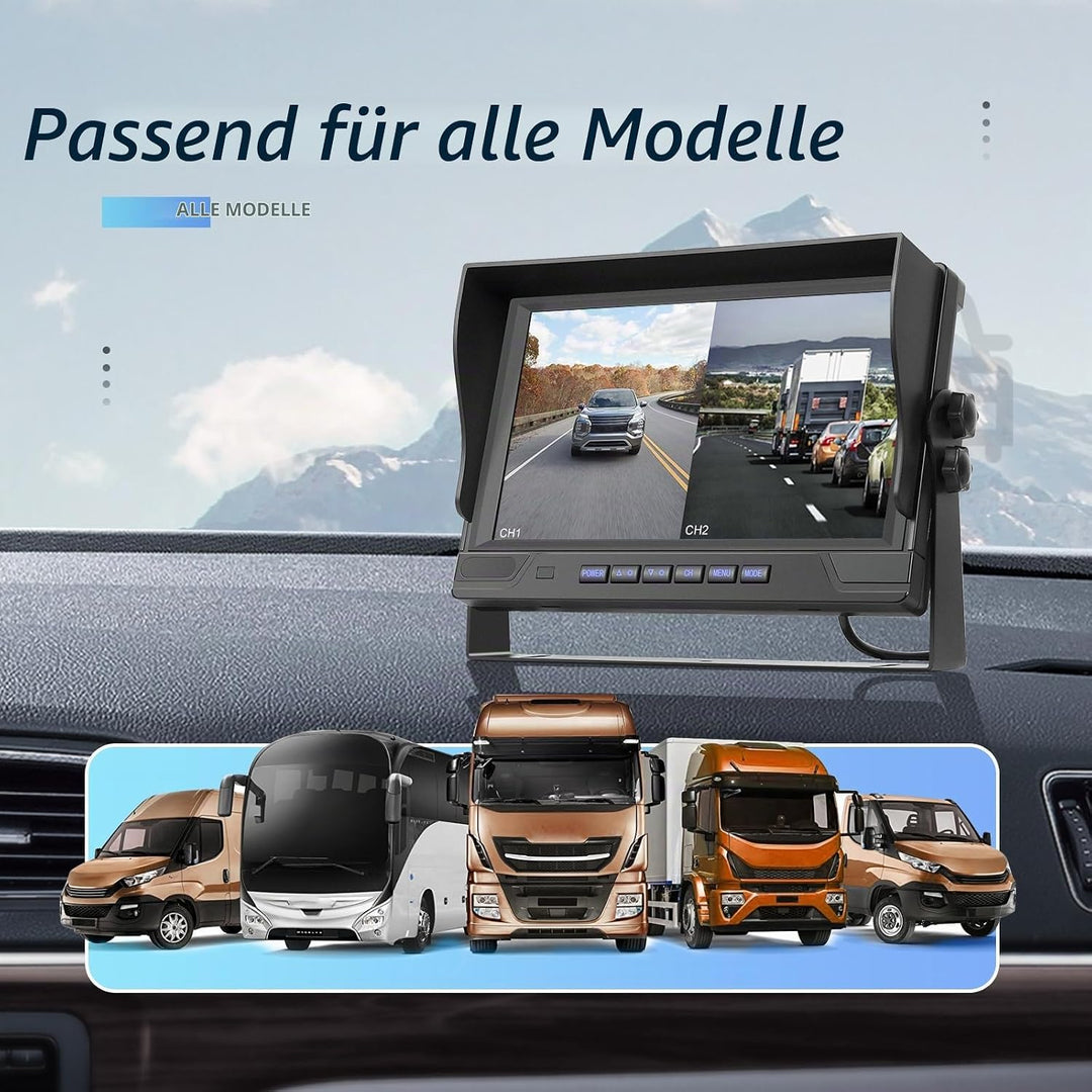 9 Zoll HD Monitor Digital Kabellos Rückfahrkamera Set mit Loop-Aufzeichnung, Nachtsicht, Wasserdicht