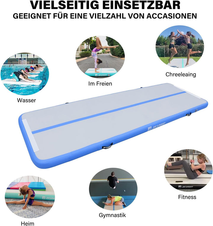 AKSPORT Air Matte Track Tumbling Matte,3/4/5/6m Aufblasbar Gymnastikmatte Turnmatte Tumbling Matten