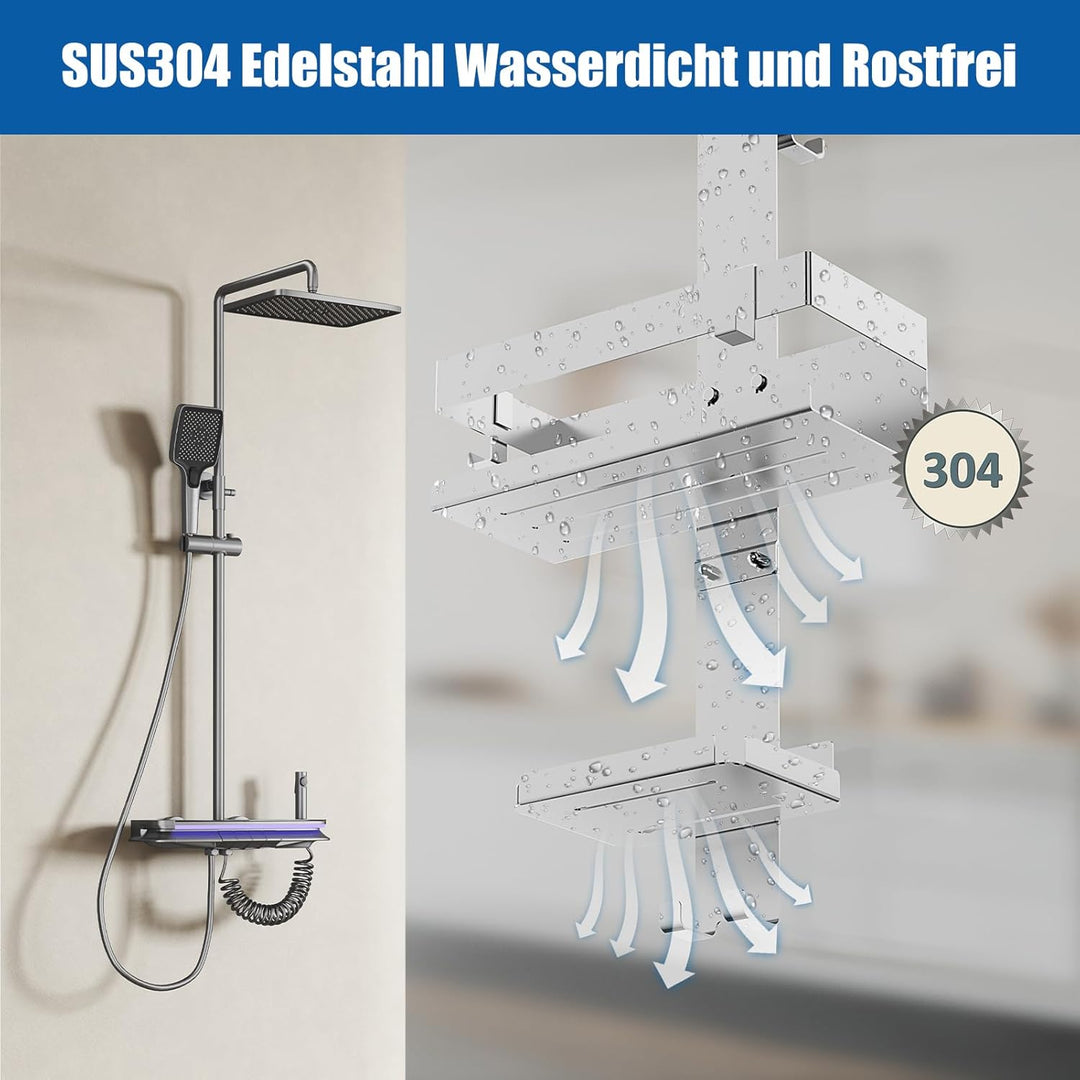 UUlioyer Duschablage zum Hängen mit Seifenhalter, Duschregal aus Edelstahl SUS304 ohne Bohrer für Ra