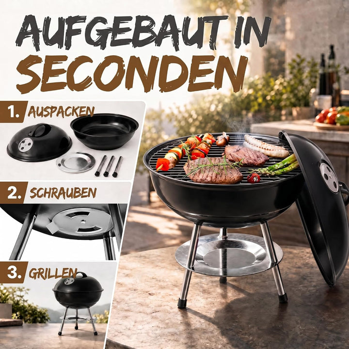 Micro BBQ Campinggrill Kugelgrill Mini Grill; Kompakter Reise Holzkohle-Grill Tischgrill Edelstahl e