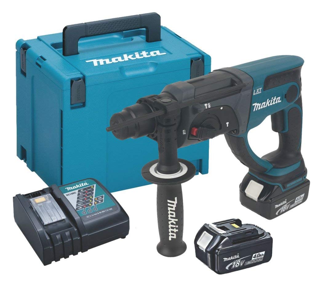 Makita Akku-Kombihammer f. SDS+ 18 V im Makpac mit 2 Akkus 4,0 Ah + Ladegerät, im MAKPAC mit 2 Akkus