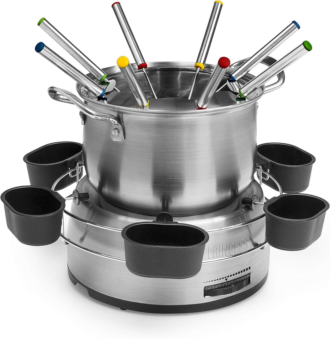 Princess Family Fondue-Set - 800 W, 1,2 Liter Fassungsvermögen, Thermostat, Edelstahl, doppelter Bod