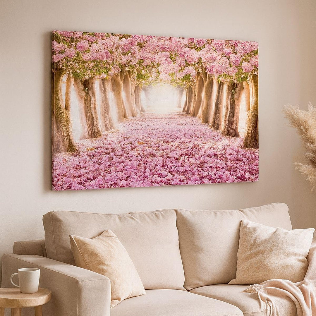 Bilder auf Leinwand 100x70cm Leinwandbild Baum Blumen Kirsche Natur Gross Wanddeko Bild Schlafzimmer