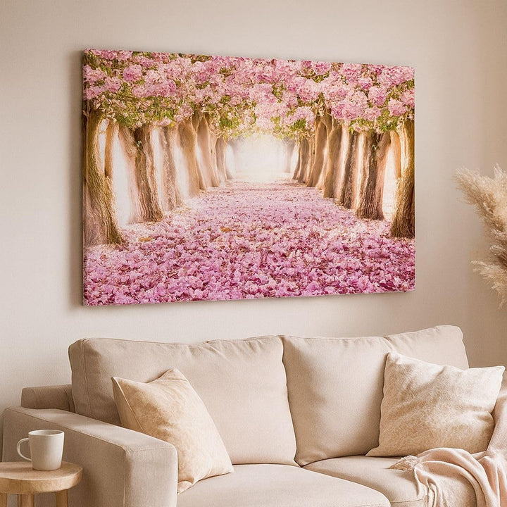 Bilder auf Leinwand 100x70cm Leinwandbild Baum Blumen Kirsche Natur Gross Wanddeko Bild Schlafzimmer