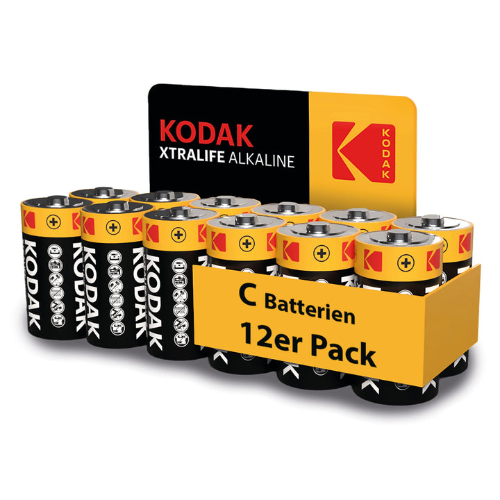 Kodak | Typ C Batterien | C Zellen LR14 Batterie | 12 Stück | Alkalibatterie | 1,5 V