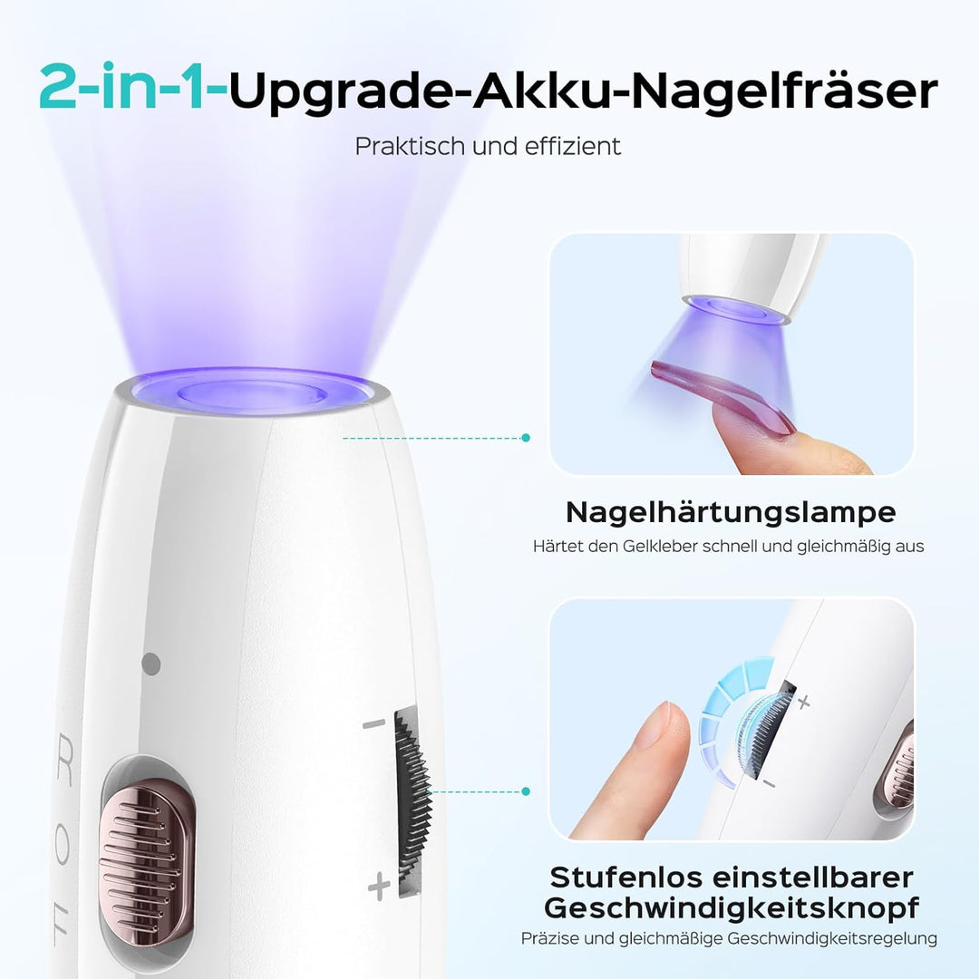 COSLUS Professionell Nagelfräser Kabellos Tragbar: Elektrische Nagelfeile Stufenlos mit Licht für Ge