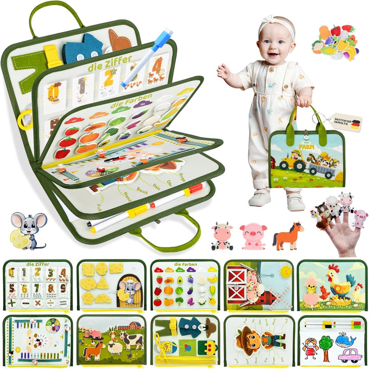 Busy Board Deutsch Montessori ab 1 2 3 Jahre, 10 in 1 Montessori Spielzeug Activity Board Motorikspi