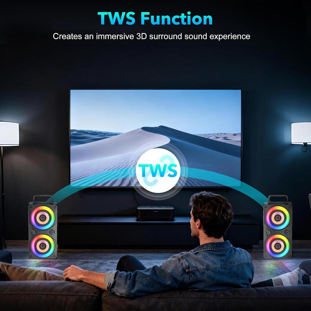 100W Tragbarer Bluetooth-Lautsprecher mit Subwoofer & LED-Licht - Leistungsstarke Boombox mit kraftv