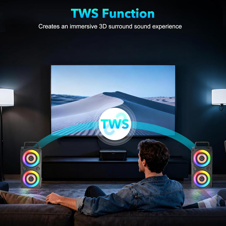 100W Tragbarer Bluetooth-Lautsprecher mit Subwoofer & LED-Licht - Leistungsstarke Boombox mit kraftv