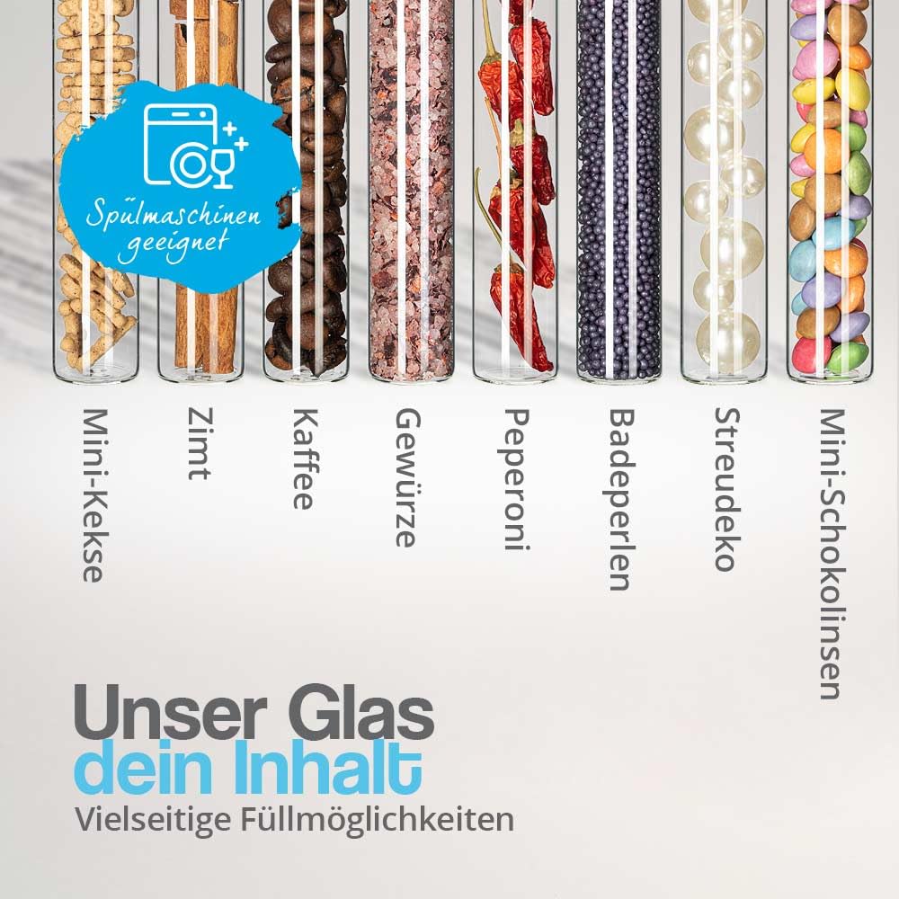 Tuuters 100 Stück Glas Reagenzgläser mit Korken (100 x Ø 20mm) Flachboden | 40ml Reagenzglas mit Nat