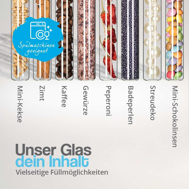 Tuuters 100 Stück Glas Reagenzgläser mit Korken (100 x Ø 20mm) Flachboden | 40ml Reagenzglas mit Nat