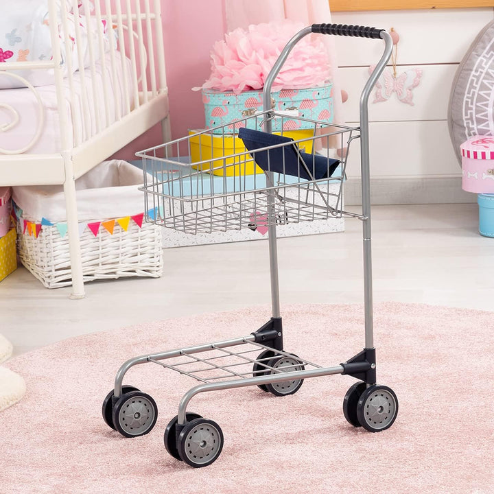 Bayer Design 75001AA Einkaufswagen Supermarkt Kinder, Silber, aus Metall, integrierter Sitz, Doppelr