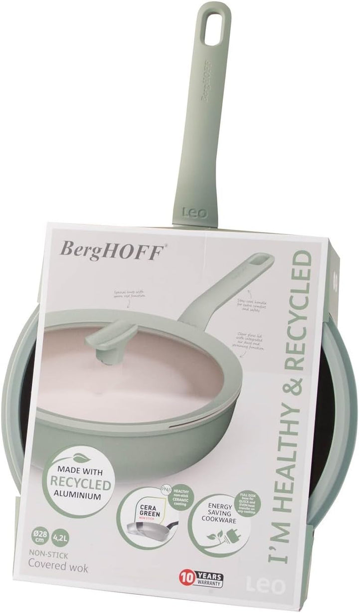 Berghoff Leo Balance Wok Pfanne (28cm) - Wok mit Deckel - Antihaft Wokpfanne - für alle Herdarten -