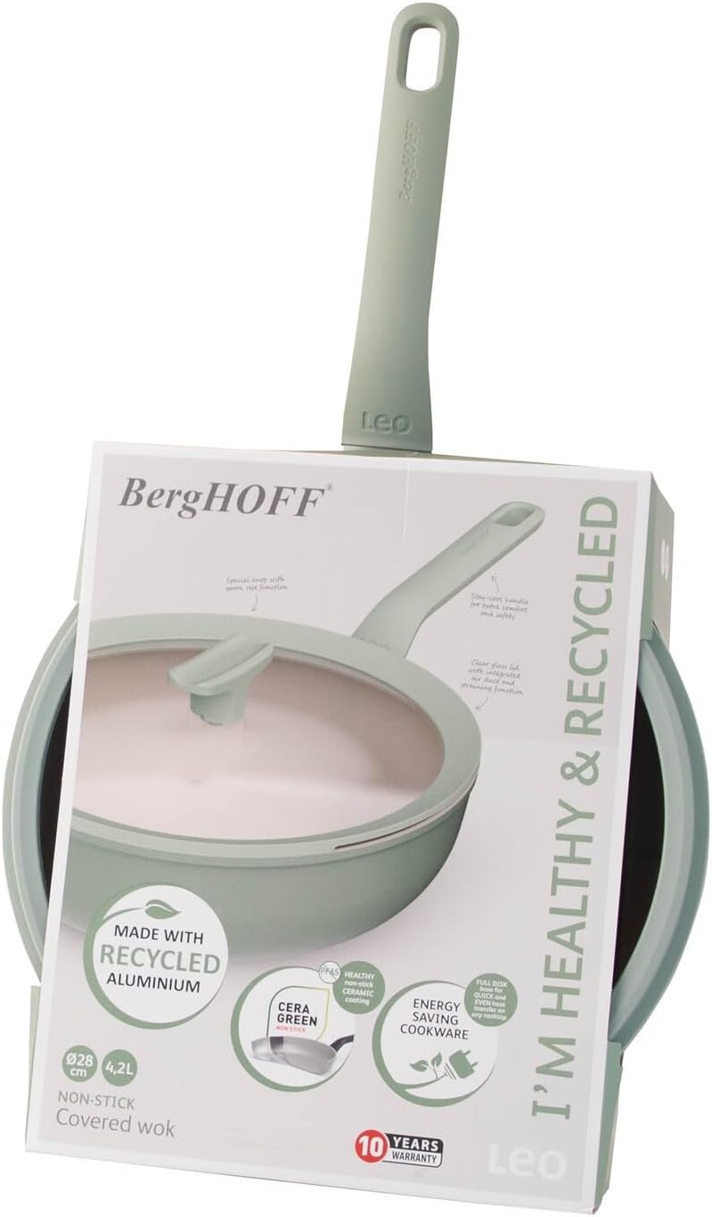 Berghoff Leo Balance Wok Pfanne (28cm) - Wok mit Deckel - Antihaft Wokpfanne - für alle Herdarten -