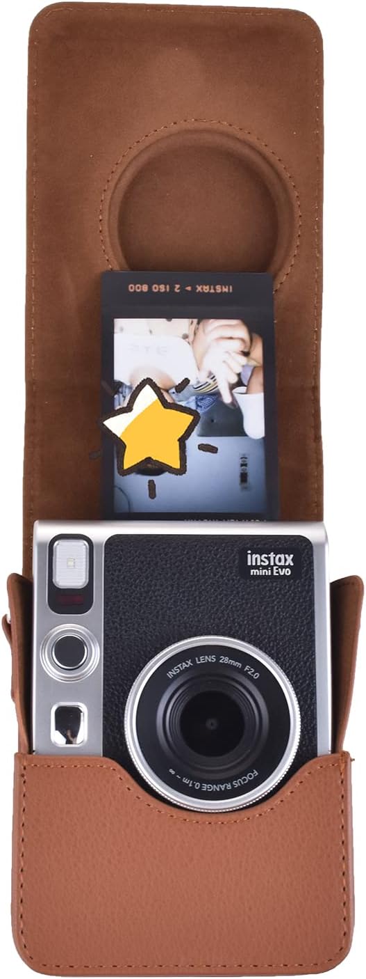 Rieibi Mini EVO Kameratasche, Vintage PU Leder Hülle Schutzhülle für Fujifilm Instax Mini EVO Sofort