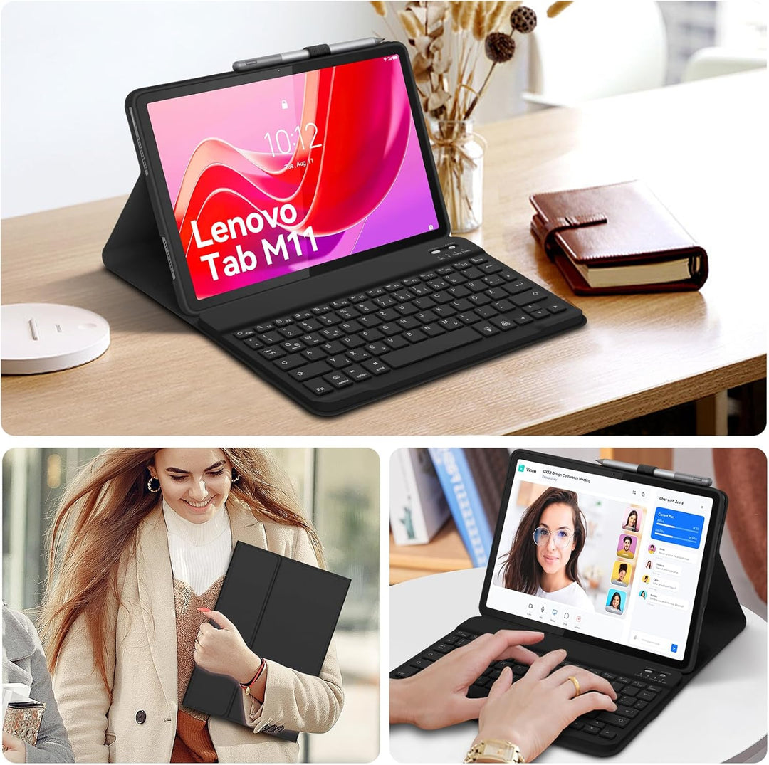 Bettdow für Lenovo Tab M11 2024 11" Tastatur Hülle, QWERTZ Abnehmbare Tastatur mit Schutzhülle für L