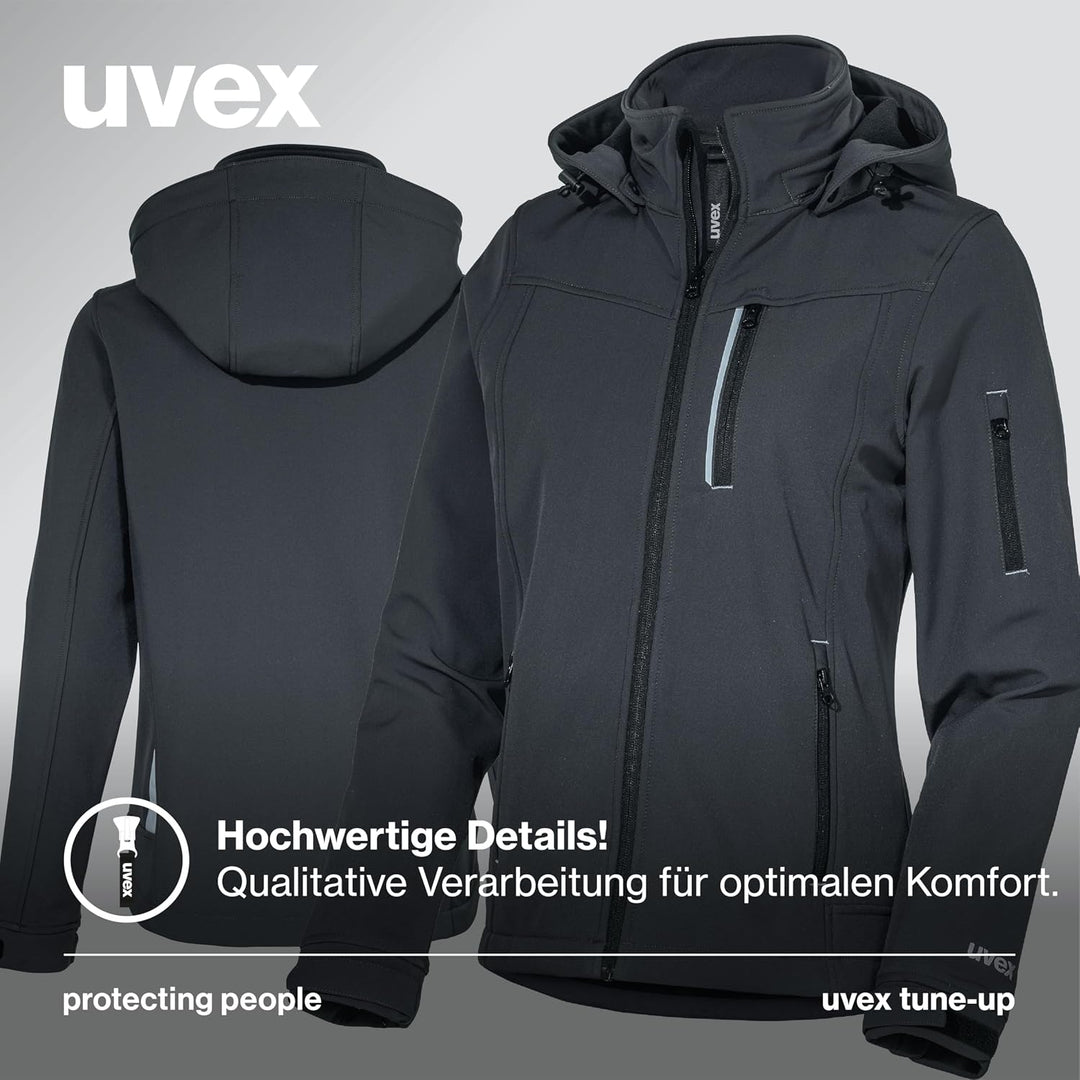 Uvex tune-up Softshell-Arbeitsjacke für Damen - Wasserabweisende Outdoorjacke XS Schwarz, XS Schwarz