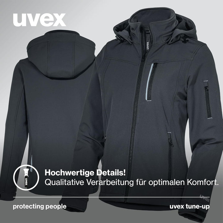 Uvex tune-up Softshell-Arbeitsjacke für Damen - Wasserabweisende Outdoorjacke XS Schwarz, XS Schwarz