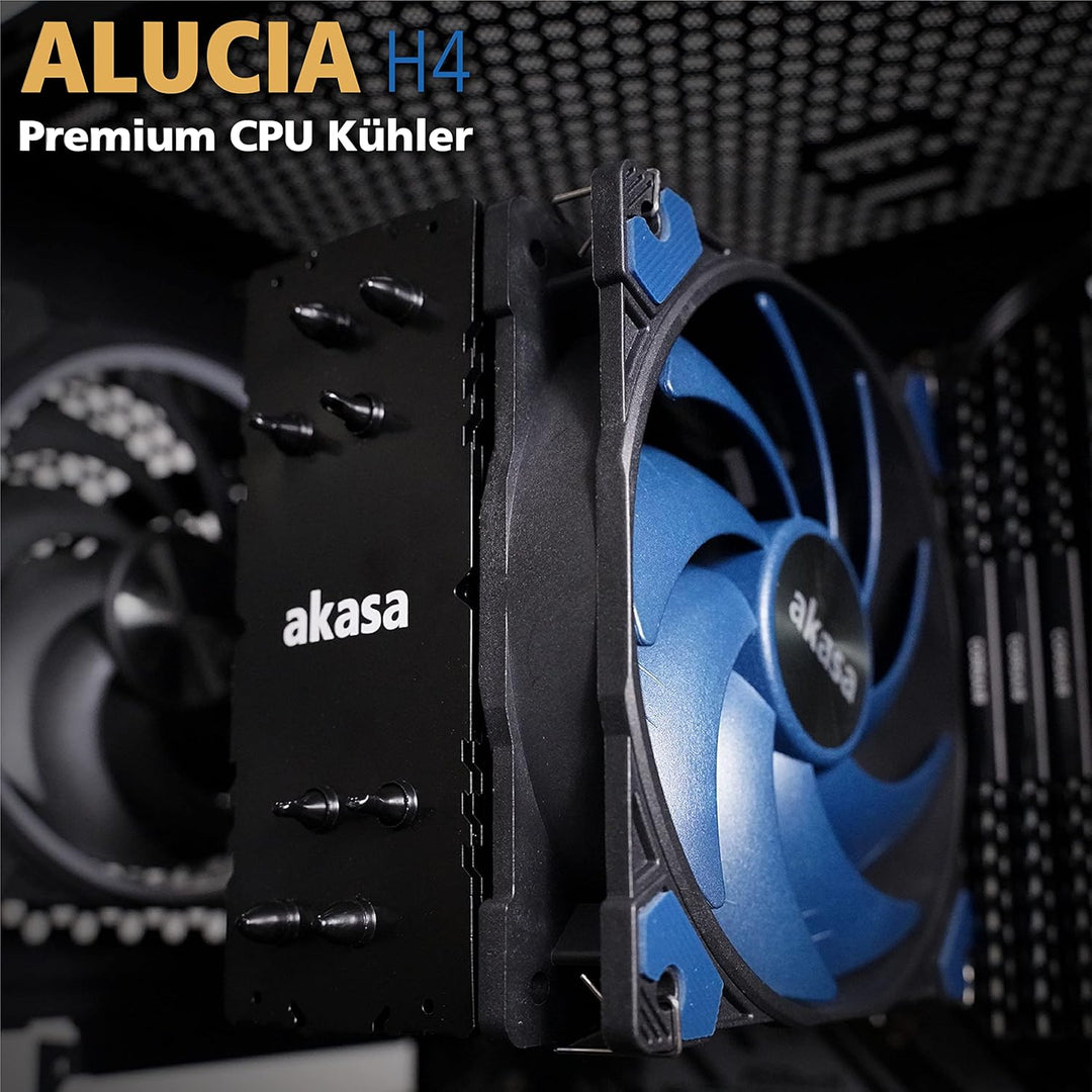 Akasa Alucia H4, CPU Kühler mit 120mm PWM Lüfter, 4 Kupfer Heatpipes Prozessorlüfter, 185W TDP, inkl
