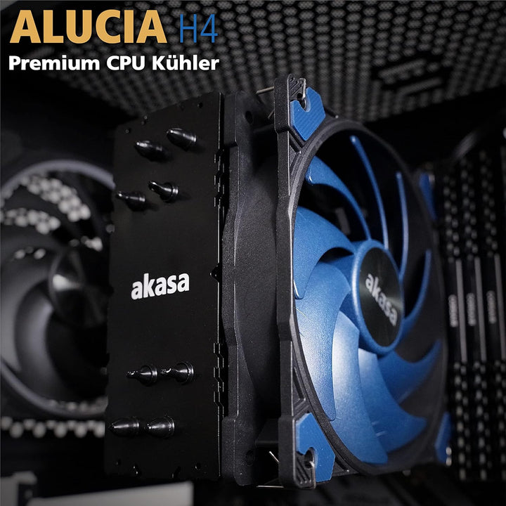 Akasa Alucia H4, CPU Kühler mit 120mm PWM Lüfter, 4 Kupfer Heatpipes Prozessorlüfter, 185W TDP, inkl