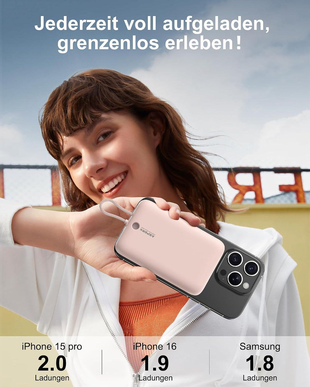 AsperX PD 22.5W 10000mAh Magnetische Powerbank für MagSafe | Mit USB-C Kabel,LED-Display,Portable Sl
