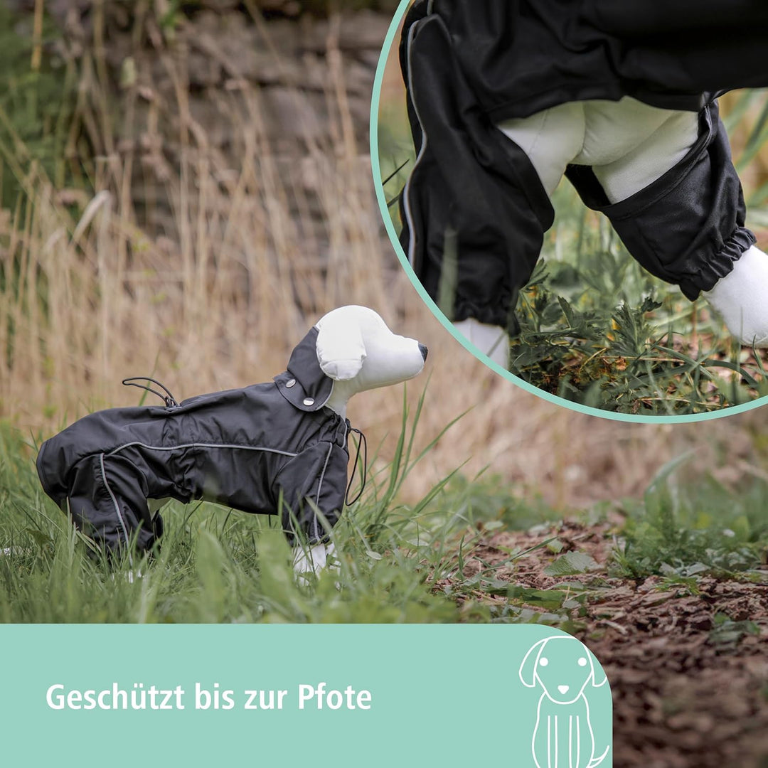 Kerbl Pet Regenmantel Manchester, Hundejacke, Hundemantel, schwarz, 30cm, Polyester, Hunde, mit Bein