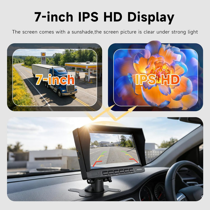 Hodozzy Rückfahrkamera Set mit 1080P 7 Zoll IPS Bildschirm Monitor für IP69 wasserdichte Nachtsicht